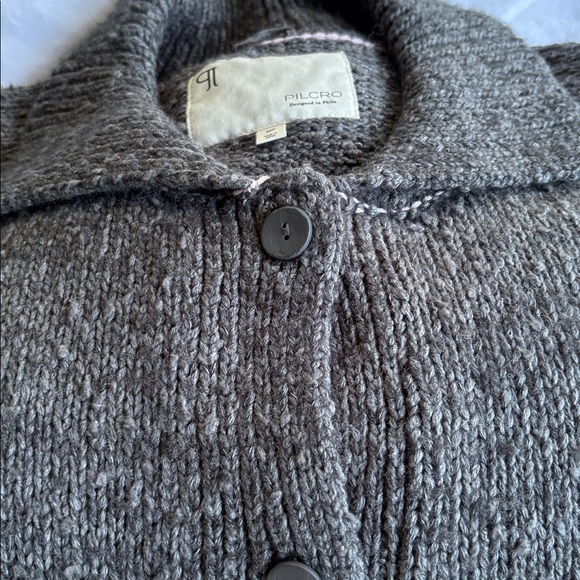 Pilcro Charcoal Gray Cardigan with Dog Intarsia and Pink Trim - Picture 10 of 13